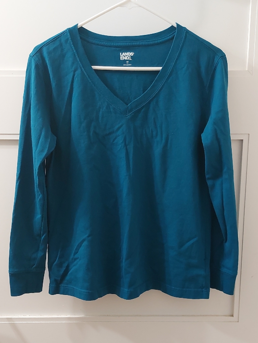 Lands' End Teal V-Neck Long Sleeve Shirt